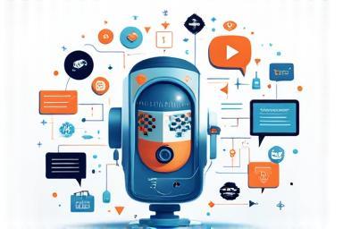 Illustration representing digital storytelling with interconnected media elements